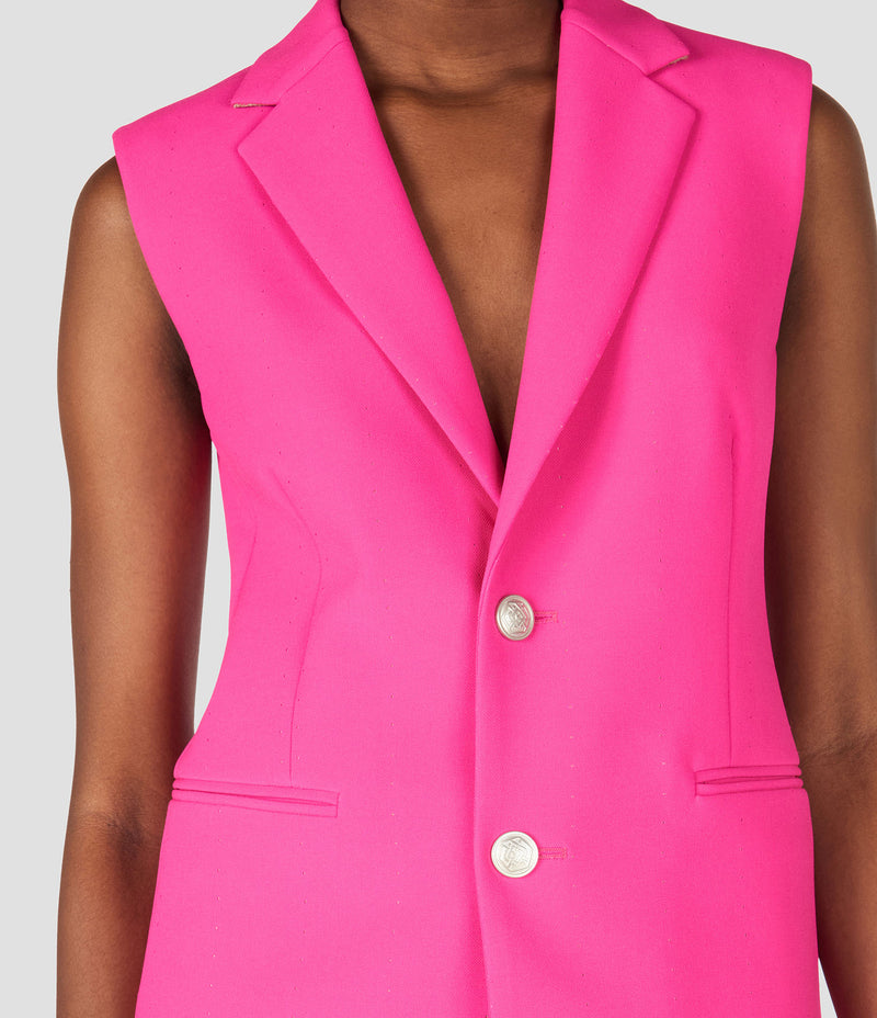 PINK SLEEVELESS SHARPLY TAILORED JACKET
