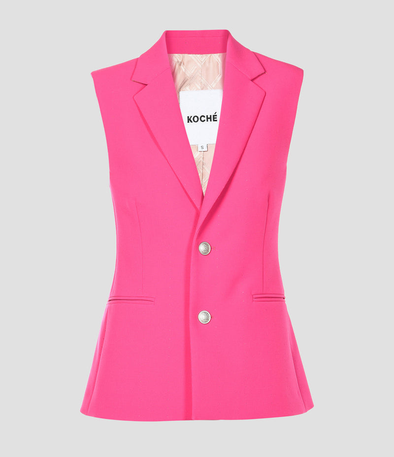 PINK SLEEVELESS SHARPLY TAILORED JACKET