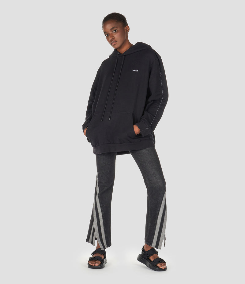 BLACK COTTON FLEECE HOODIE SWEATSHIRT