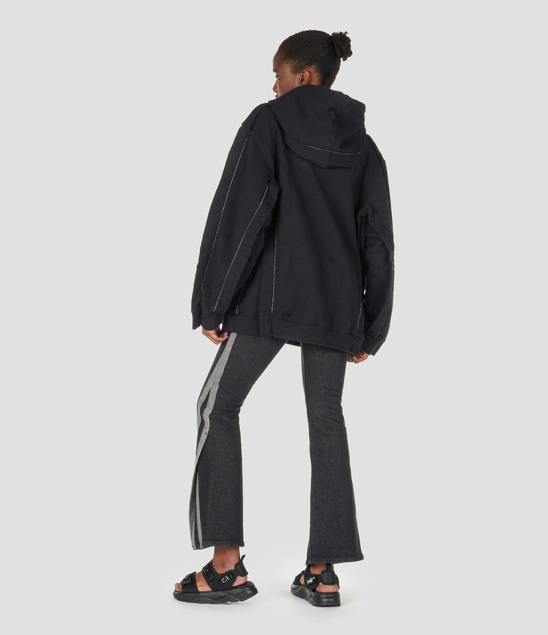 BLACK COTTON FLEECE HOODIE SWEATSHIRT