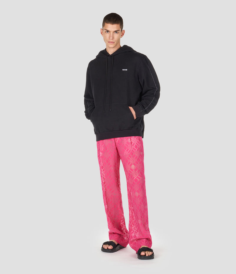 BLACK COTTON FLEECE HOODIE SWEATSHIRT