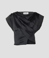 WRINKLED SHINY POLY BLACK CROP TOP