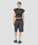 WRINKLED SHINY POLY BLACK CROP TOP